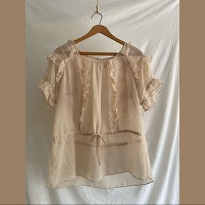 Beige Ruffled Sheer Blouse